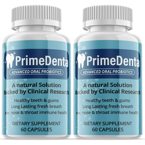(2 Pack) Prime Denta - Advanced Oral Probiotics Formula for Healthy Teeth and Gums, Fresh Breath, Ear, Nose, Throat, and Immune Health Supplement - 120 Capsules