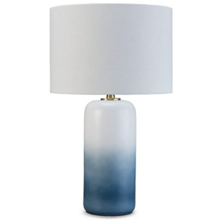 Signature Design by Ashley Lemrich Casual 25.63  Ceramic Table Lamp  White & Blue
