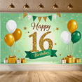 thumbnail image 6 of Green Glittery 16th Birthday Banner with Balloons Stars and Presents Background Backdrop Party Supplies Photography Props Birthday Party Decorations, 6 of 6