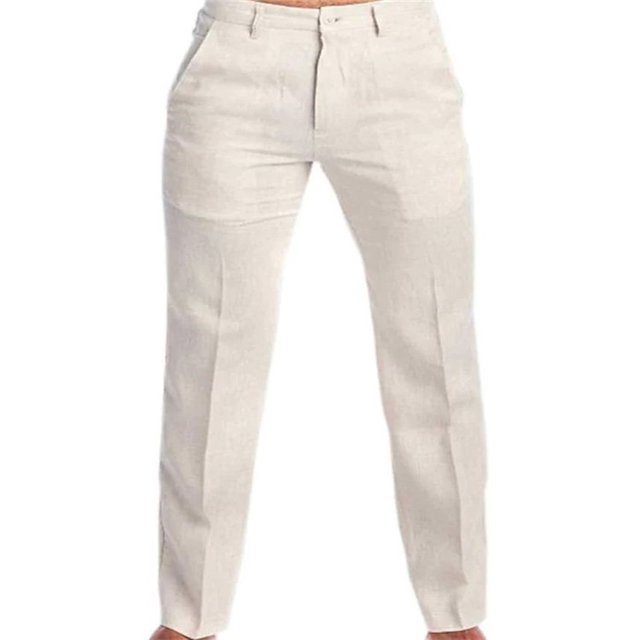 Men‘s Spring and Summer New Solid Color Linen Slant Pocket Loose Casual Trousers
