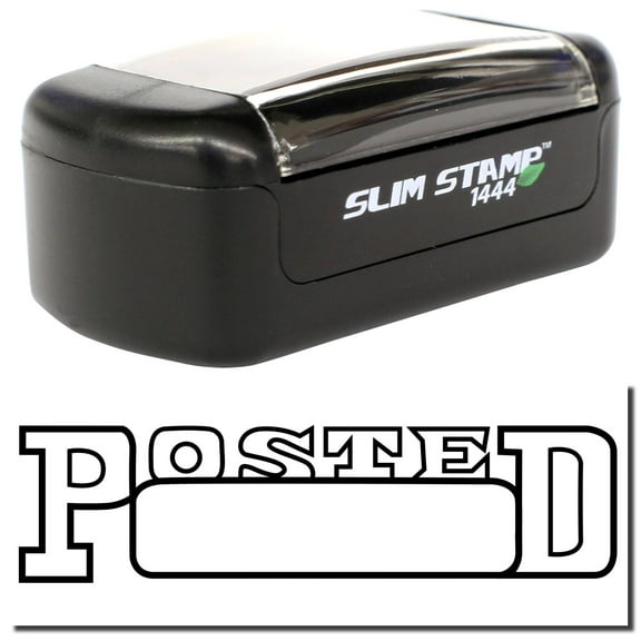 Slim Pre-Inked Posted with Date Box Stamp, Slim 1444, Ultra Slim Design, Impression Size 1/2" by 1-3/4", Up to 25,000 Impressions - Black Ink