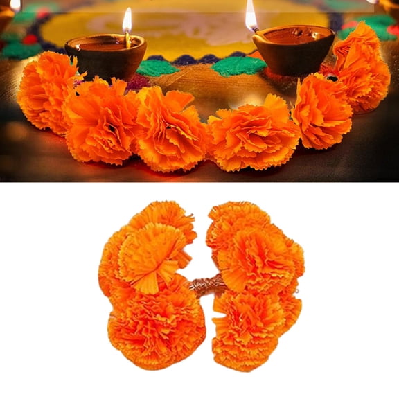 CoreLiving Marigold Garland Lighted String Lights for Dia de los Muertos Decorations Orange Marigold Flowers Day of the Dead Decor Altar Home Festival Display