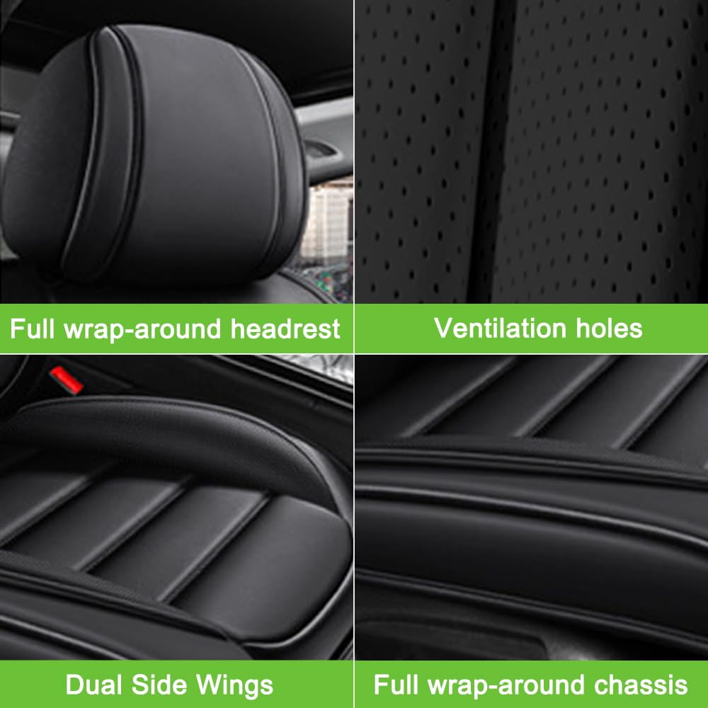 AFUNTIO Leather 5 Seat Covers for Ford 99% Models,Car Seat Cushions Full Set,Waterproof Car Sit Protectors,Nonslip Interior Accessories(Solid Black)