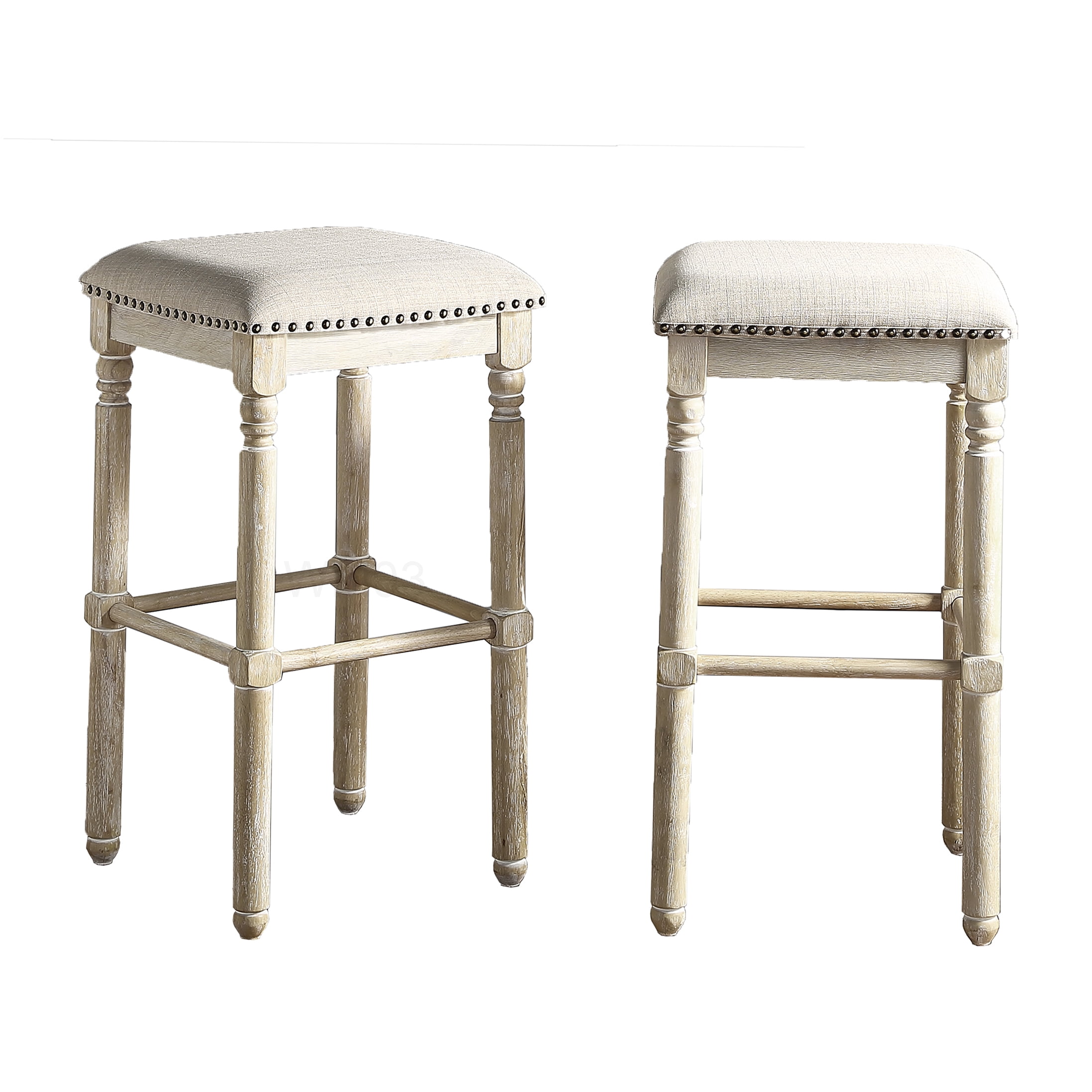 Swivel Bar Stools Set of 2 with Padded Seats, Tan Fabric and Wood Frame