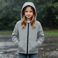 thumbnail image 2 of Wlynlyn Girls Rain Jacket Waterproof Hooded Raincoats Outdoor School Daily Travel Lightweight Windbreaker Raincoat(Gray,15-16 Years), 2 of 8