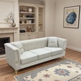 thumbnail image 5 of (Sofa with 2Pillow) 82.67" Modern Velvet 3-Seater Sofa｜Vertical Channel Tufted Backrest｜Gold Metal Legs｜Chesterfield Style｜Black Couch for Living Room with 2 Pillows (Beige), 5 of 11