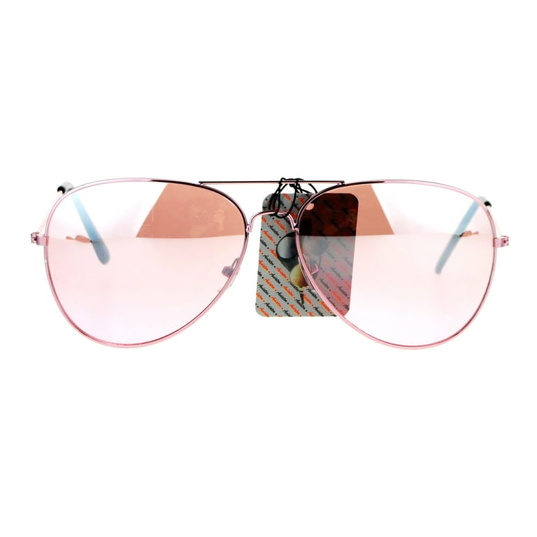 Womens Pink Mirror Lens Wire Rim Classic Aviator Sunglasses Pink