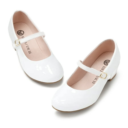 

HOMEHOT Girls Mary Jane Shoes Casual Princess Ballerina Dress Shoes Low Heels Slip on Flat Shoes for School Party Wedding White Size 1