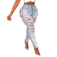 thumbnail image 2 of Jeans For Women Wide Leg Jeans Hole Button Zipper Pocket Jeans Casual Slim Tight Pencil Pants Loose Boyfriends Jeans Denim Pants Light blue,4, 2 of 8