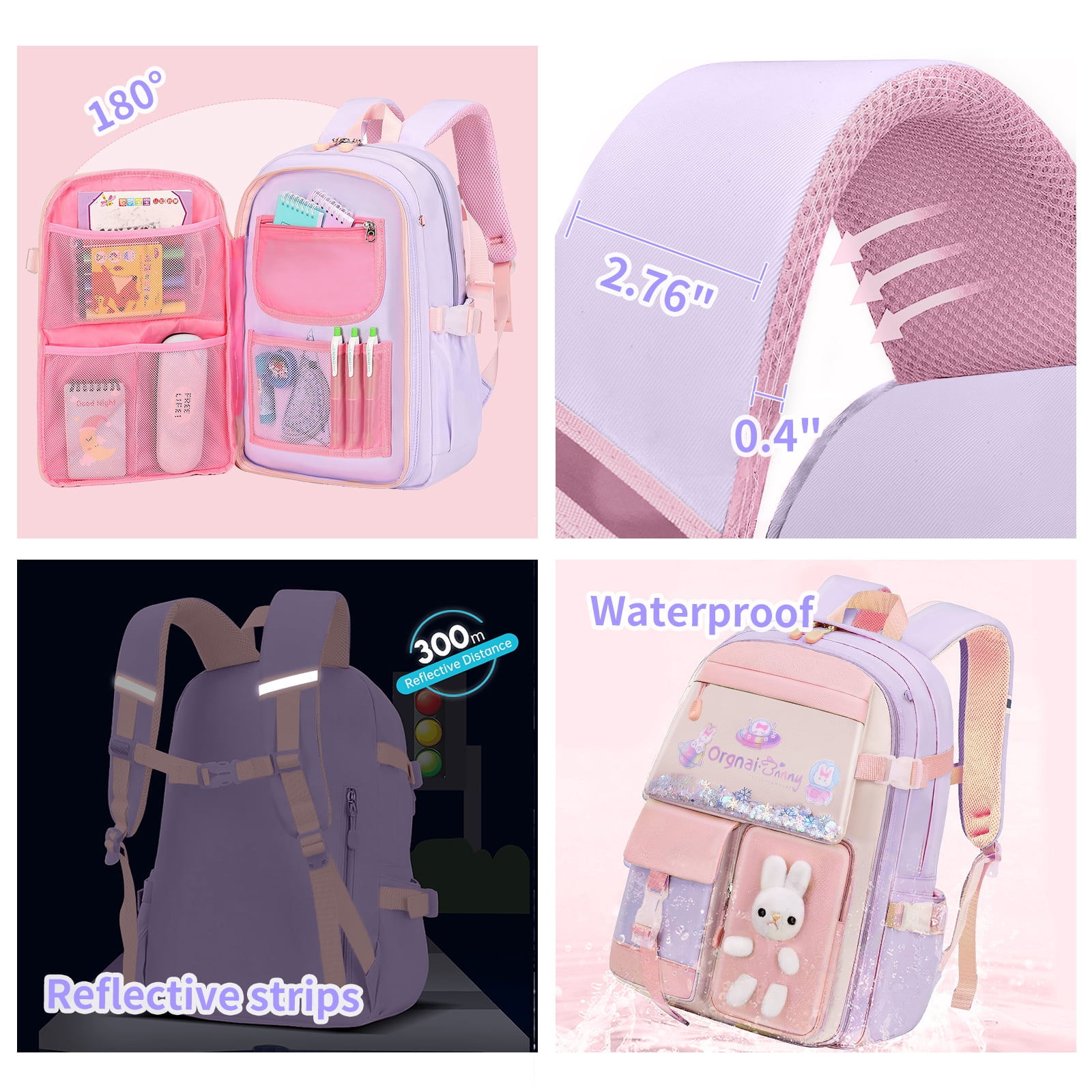 SANMADROLA Backpacks Bunny School Backpack Cute Backpack Laptop Bag School Bookbag, Pruple