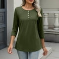 thumbnail image 5 of Stamzod Spring Tops for Women Fashion Solid Color Crewneck Lightweight Tops & Blouses Casual Loose 3/4 Sleeve Tops for Women Army Green M, 5 of 8