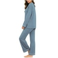 thumbnail image 5 of WRKEKC Womens Flannel Pajamas Sets Plaid Print V-Neck Loose Fit Long Sleeve Long Pants Sleepwear Set for Women Home Leisure Wear, 5 of 7