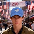 thumbnail image 2 of Yindaity 4th Of July Hat America 250th Anniversary USA Hat Adjustable Embroidered 250th Anniversary Patriotic Retro Washed Hat Baseball Caps,Blue, 2 of 5
