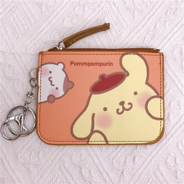 Sanrio-tarjetero de piel con dibujos animados de Hello Kitty, Kawaii, Cinnamorroll, MyMelody, Kerokeeroppi, Pom, Purin, Kuromi, monedero bonito