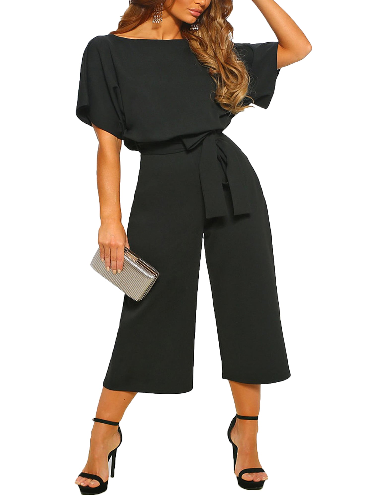 Sexy Dance Wide Leg Cropped Trousers Jumpsuit Rompers for Women Evening Party Daily Wear Short