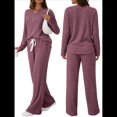 thumbnail image 3 of Conjuntos de Dos Piezas para Mujer, Suéter de Cuello Henley de Otoño, Chándal A Juego, Pijamas Cómodos con Bolsillos Vino Tinto M, 3 of 7