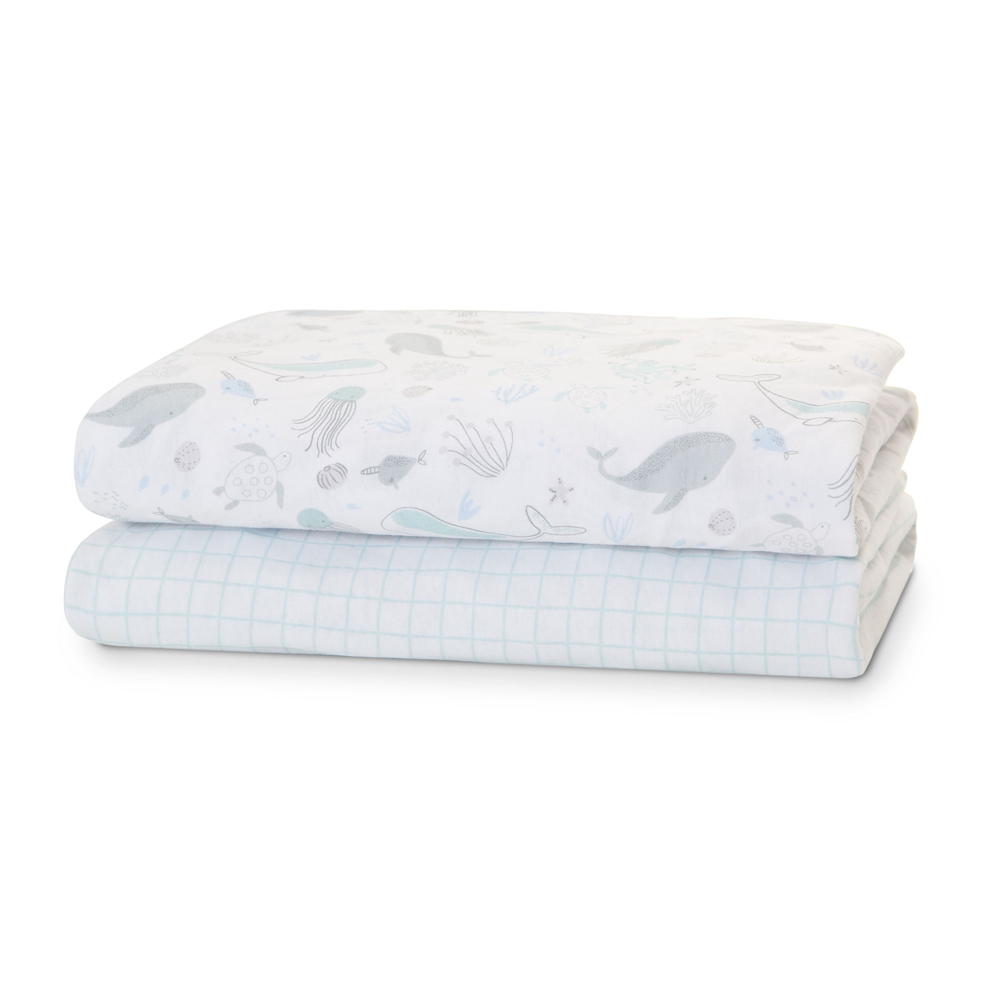 Delta Children Fitted Crib Sheets for Girls and Boys - 100% Organic Cotton Crib Sheet for Standard Crib and Toddler Mattresses - 28x52 Inch- GOTS Certified (Pack of 2), Sea Life