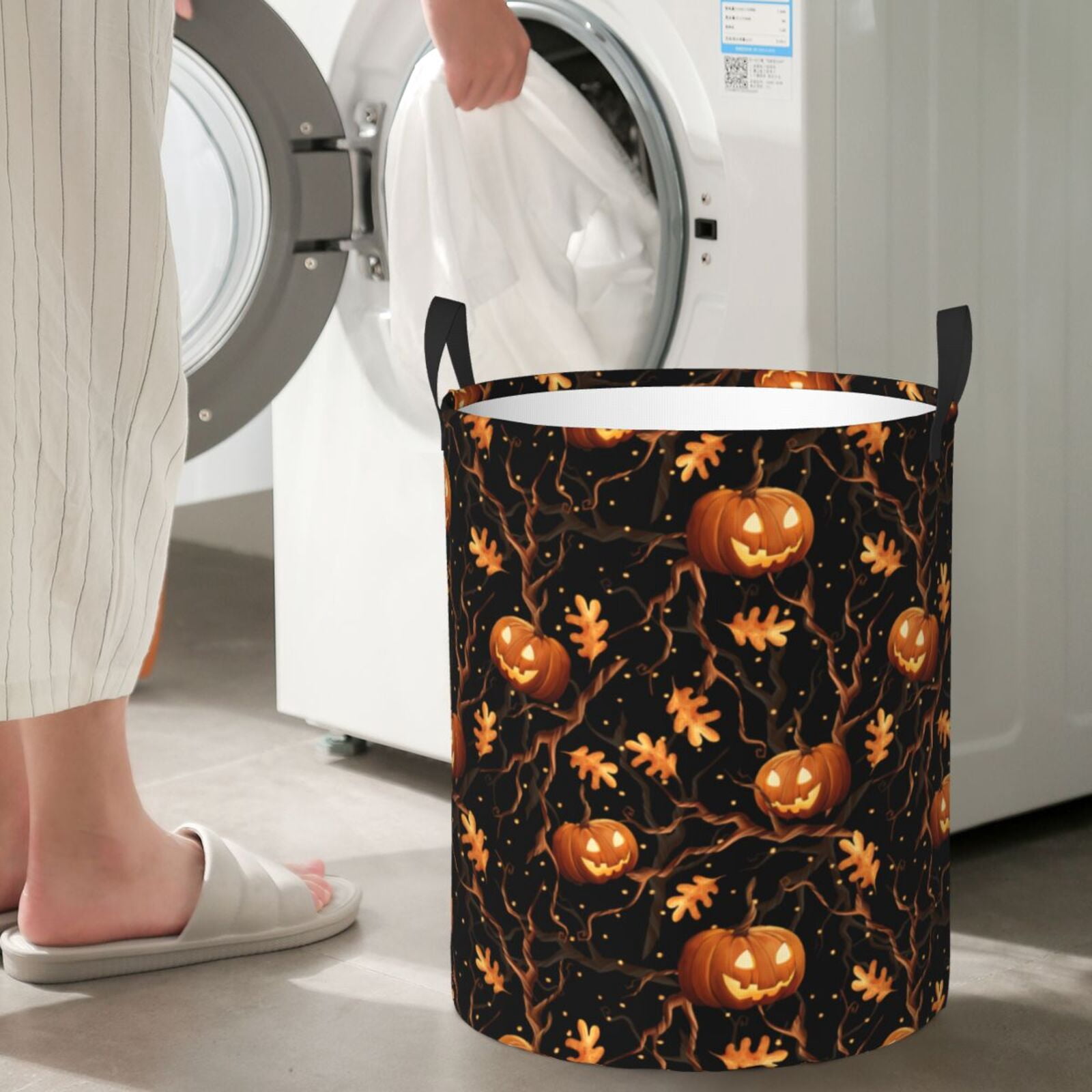Large Laundry Basket with Handles - Halloween With Pumpkins Kids Baby Dirty Clothes Laundry Hamper for Bedroom Aesthetic