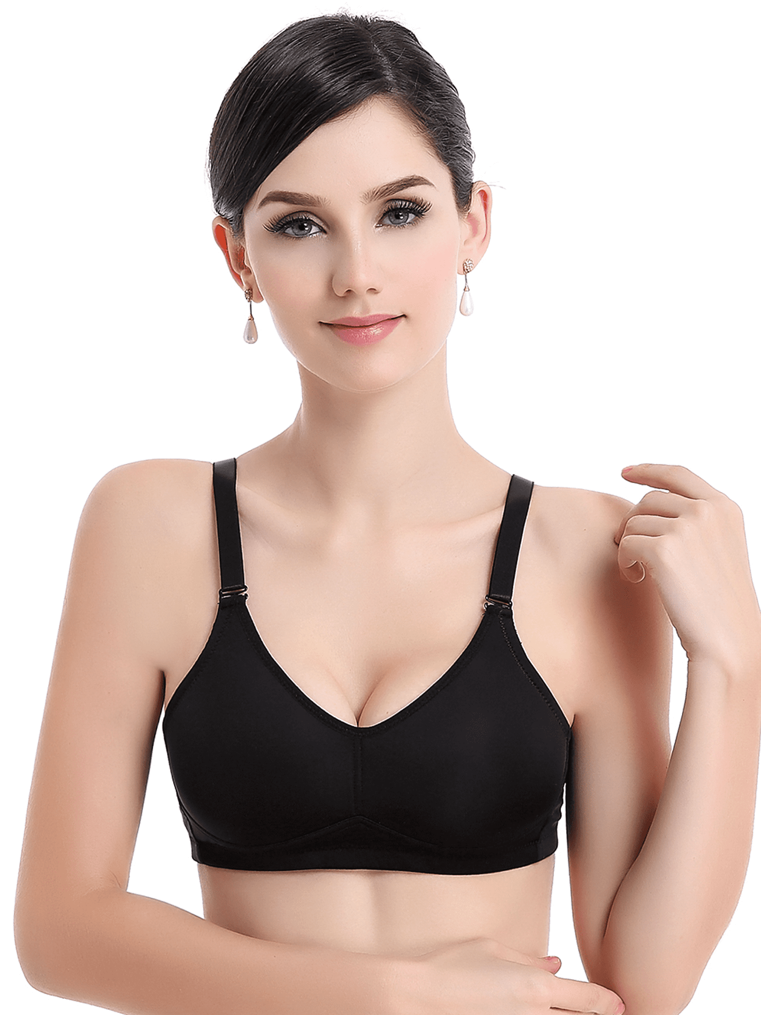 BIMEI Women's Mastectomy Bra Pockets Wireless Post-Surgery for Breast Forms Everyday Bra 8318,Black, 42A
