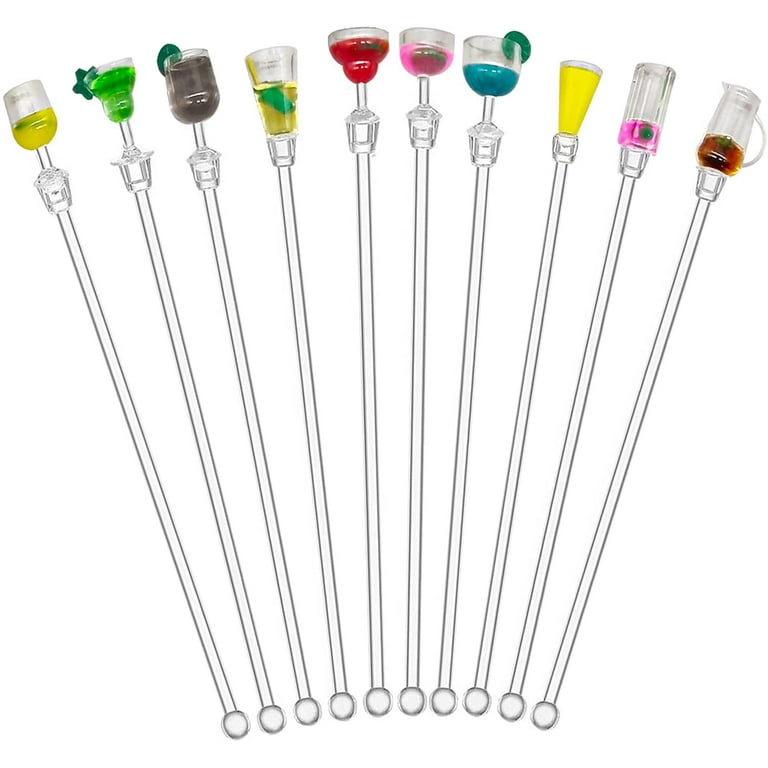 AUEAR, 10 Pack Swizzle Sticks Acrylic Colorful Cocktail Drink Stirrer Clear  Shafts for Bars Cafes Restaurants Home Use