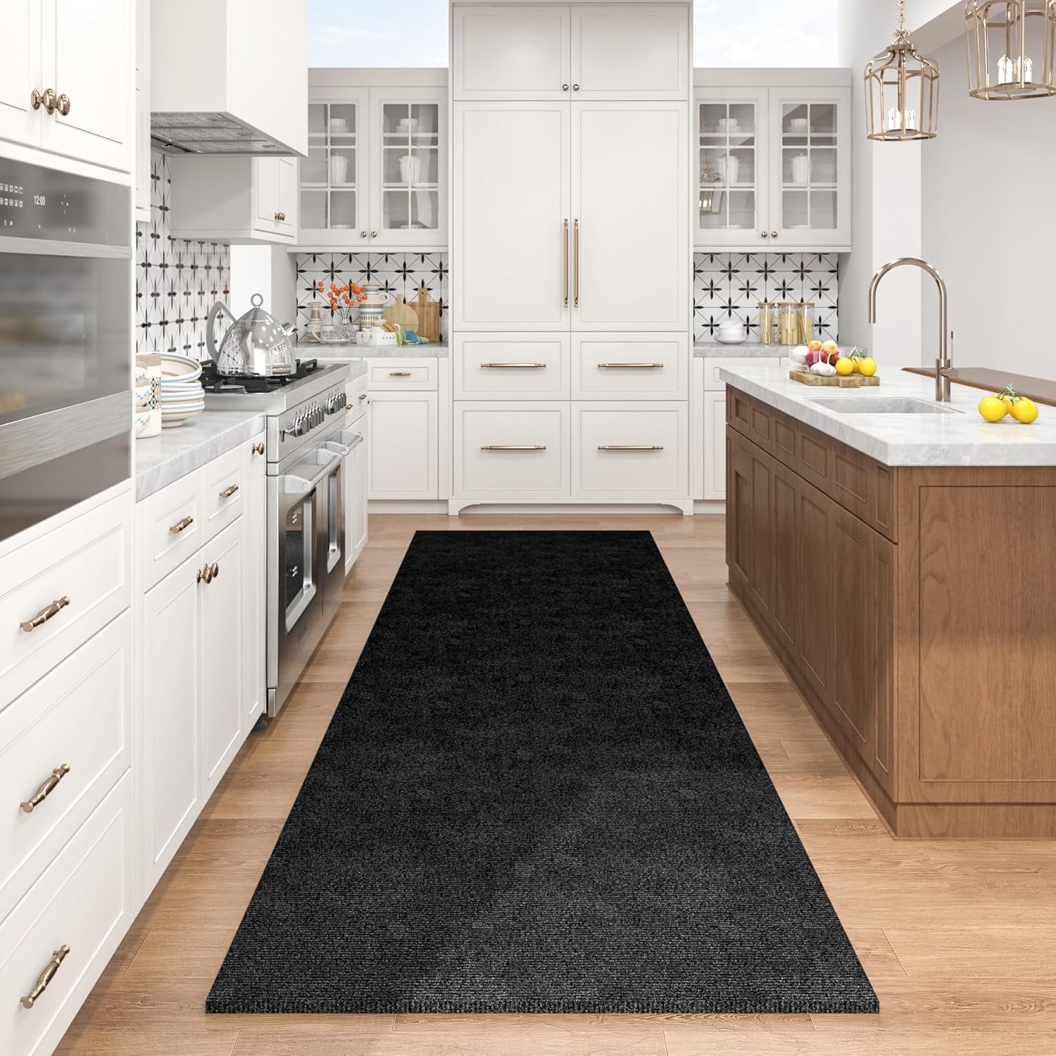 24"x160" Large Black Carpet Roll with Padding Attached for Bedroom Living Room Outdoor Washable Rug Tiles Non Slip Soft Padded Carpet Tile Squares Peel and Stick Floor Tile for Kitchen Stairs