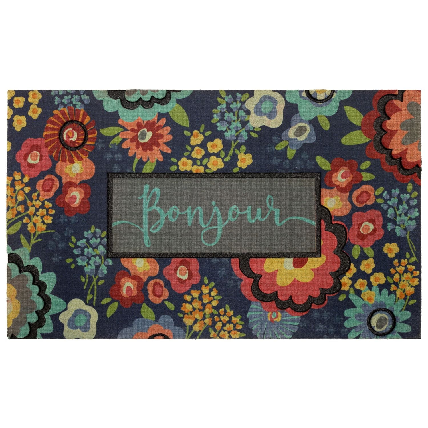 Mainstays Floral Bonjour Polyester Door Mat 18x30, Doormat, 18"x30"