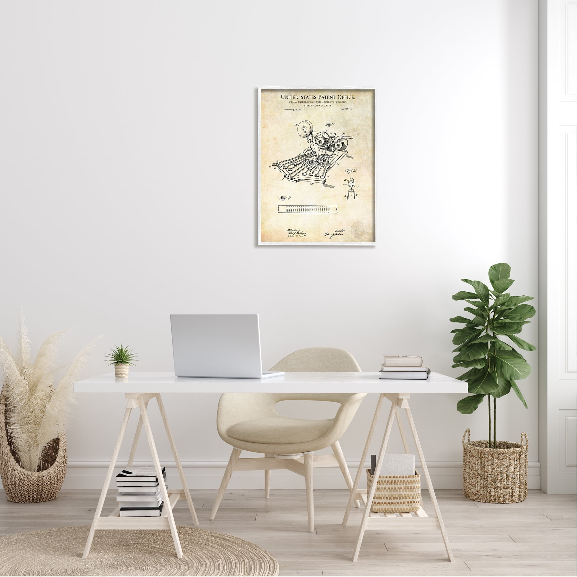 Stupell Industries Stenograph Machine Blueprint Diagram Detailed Patent Text Framed Wall Art, 24 x 30, Design by Karl Hronek