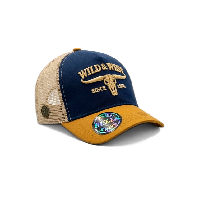 Knite Gorra Trucker de Hombre Azul Marino Bordado Toro Skull Vaquero