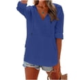 thumbnail image 3 of Women's Beach Cover Up Hoodies Sweatshirt Long Sleeve Sun Protection V Neck Breathable Shirt Top with Pockets Blue S, 3 of 7