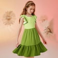 thumbnail image 6 of Efsteb Summer Dress for Girls Cute Ruffle Sleeve Dresses Color Block Crewneck Midi Dress (Army Green,9 Years), 6 of 8