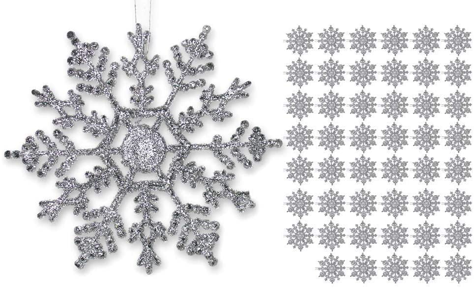Gold Christmas Decorations 3585-2-X2 2 ½” Set of 48 Glittery Snow Flake Christmas Ornaments with Silver Strings BANBERRY DESIGNS Small Gold Snowflakes