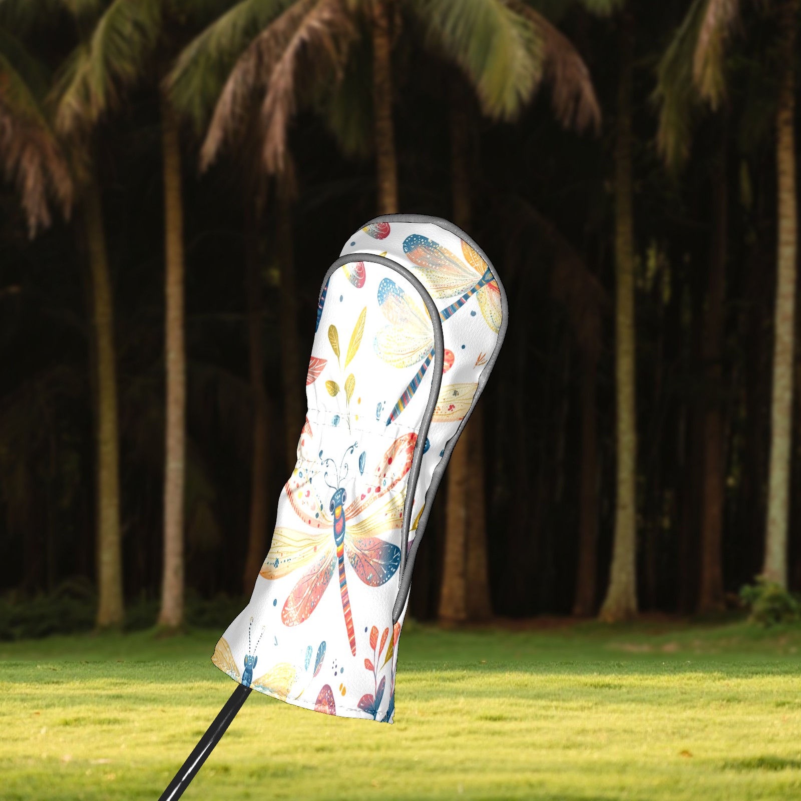 Golf Head Covers Dragonfly Pattern for Driver, Wood & Hybrid, Premium Waterproof PU Leather with Plush Lining, Delicate Insect Golf Gifts