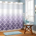 thumbnail image 2 of No Hook Shower Curtains for Bathroom Purple White Ombre Morocco Pattern Waterproof Shower Curtain Decorative Modern Moroccan Geometric Bath Tub Bath Curtains with See Through Top Window 72x72 Inch, 2 of 9