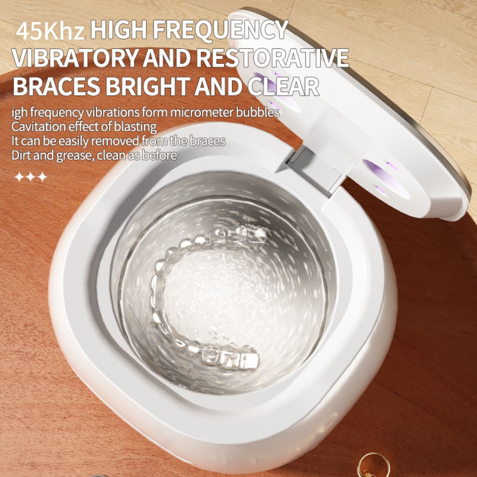 JIAHAOO Rechargeable Ultrasonic Cleaner 2000mAh Battery Stainless Steel Tank For Retainer Jewelry Accessory Care