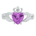thumbnail image 2 of 1.05 ct Heart Cut Simulated Alexandrite Claddagh 14K White Gold Womens Engagement Ring, 2 of 4