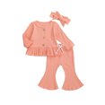 thumbnail image 2 of Fortune Baby Girls 2Pcs Ribbed Outfits Infant Long Sleeve Buttons Ruffle Top+Long Flared Pants, 2 of 7