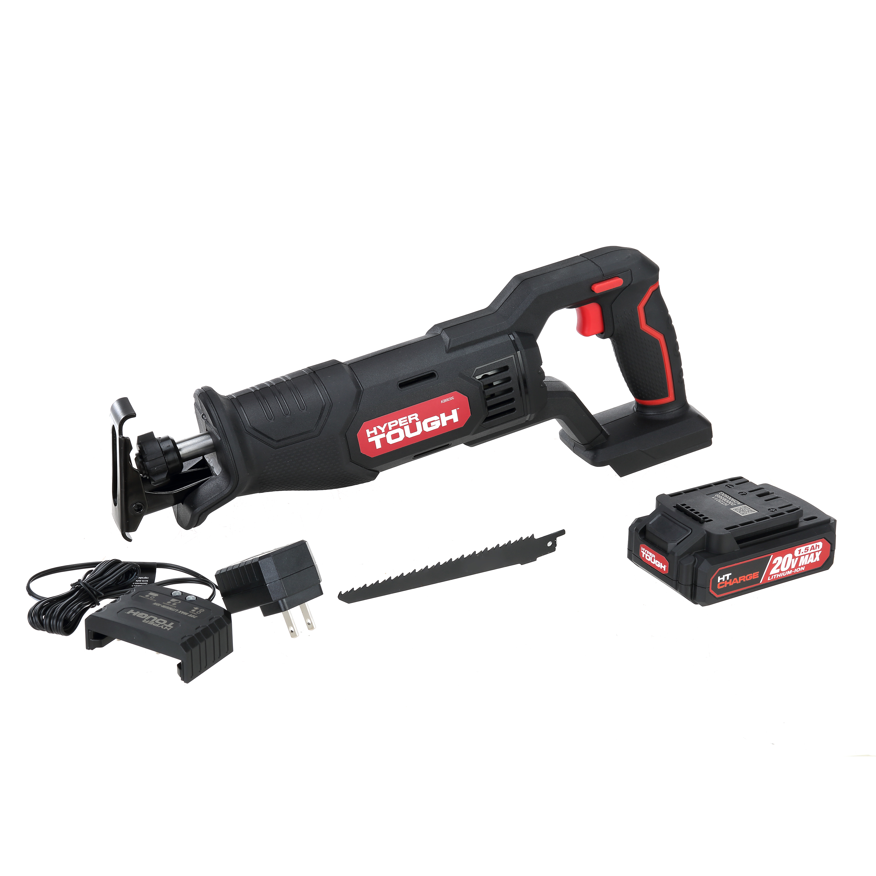 Hyper Tough 20V Max Lithium-ion Cordless Reciprocating Saw, Variable Speed, Keyless Blade Change, with 1.5Ah Lithium-Ion Battery and Charger, Wood Blade and LED Light - image 3 of 28