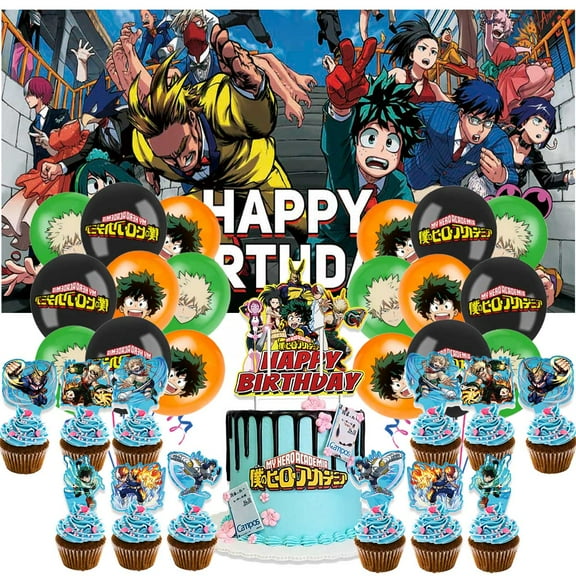 My Hero Academia Party Supplies Cake Topper Decor Kit Latex Balloons Birthday Decorations Banner Backdrop