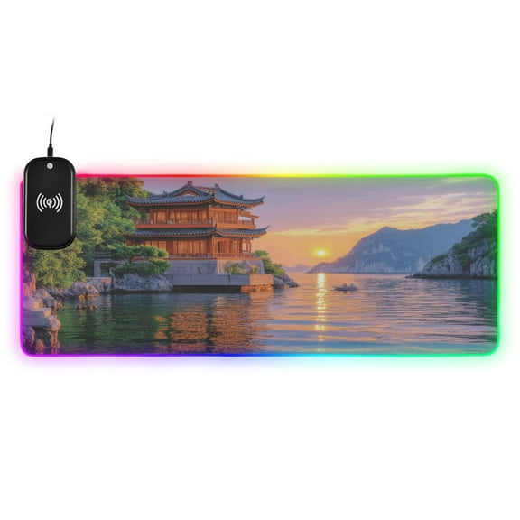 Wireless Charging Mouse Pad Large RGB Gaming Desk Mat 13 Light Modes Mousepad 31.5x11.8 Tower on Riverside
