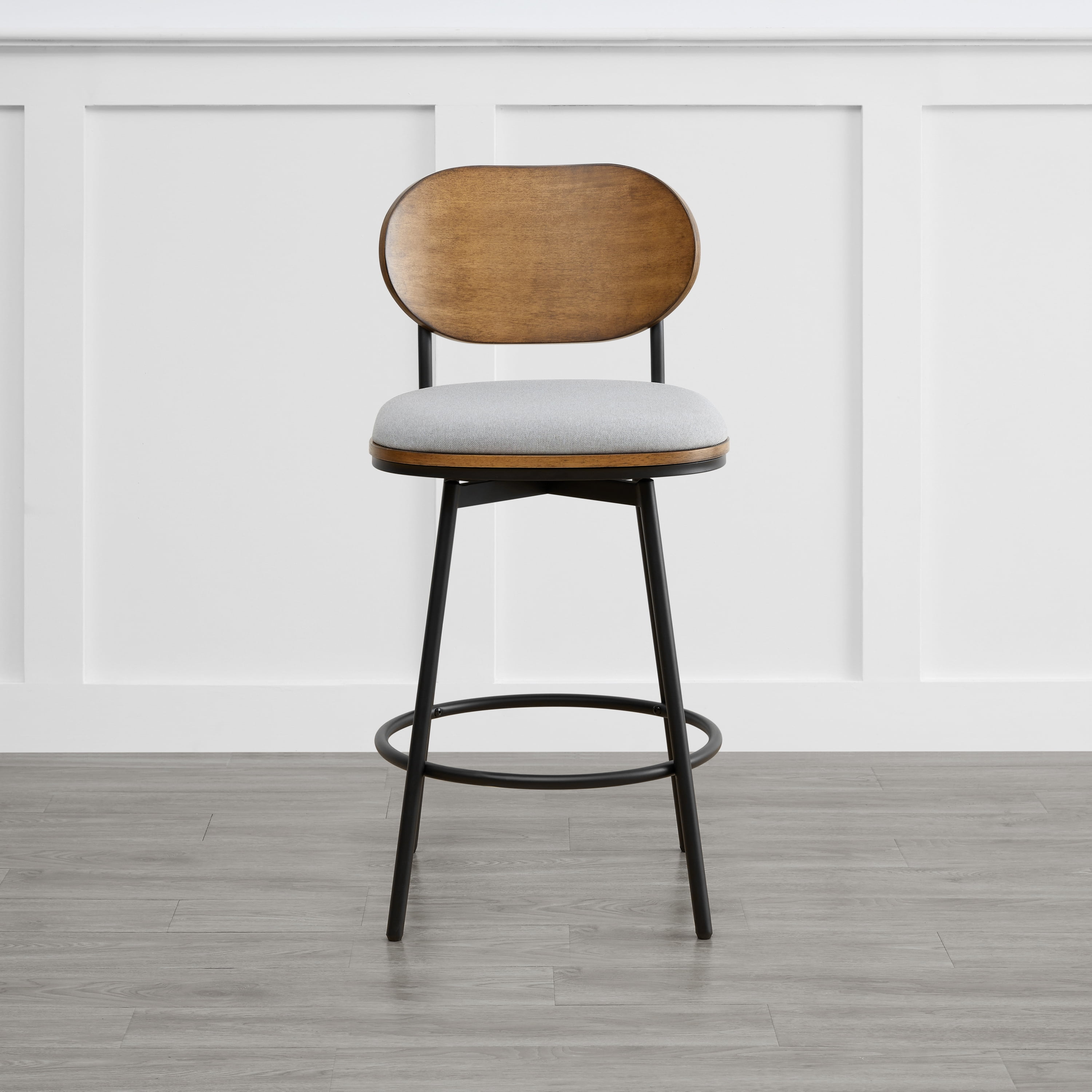 Spruce & Spring Counter Height Swivel Bar Stool with Wood Back and Metal Legs Set of 2, Light Grey