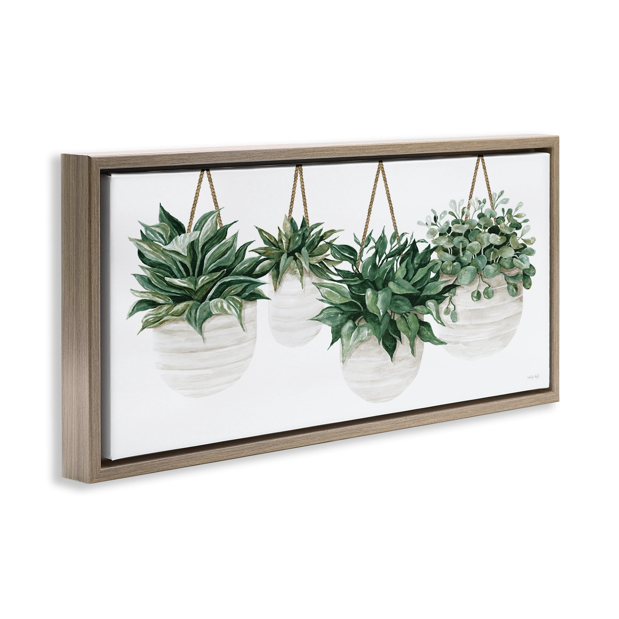 Stupell Industries Hanging Planters House Plants Botanical & Floral Painting Brown Floater Framed Canvas Art Print Wall Art, 25 x 11