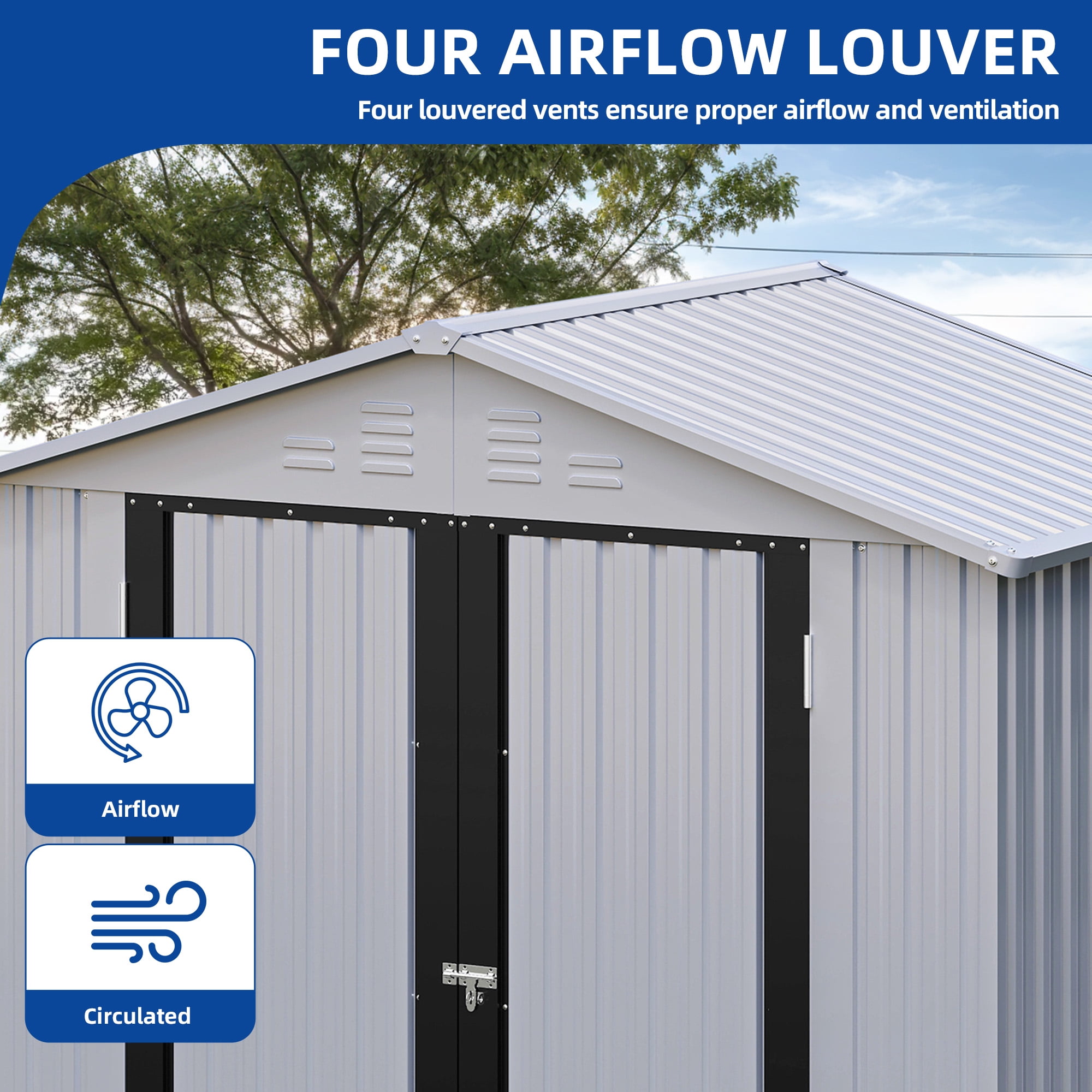 Uforic 6 Ft x 4 Ft Outdoor Tool Shed with Air Vents & Lockable Doors for Bikes & Tools, White