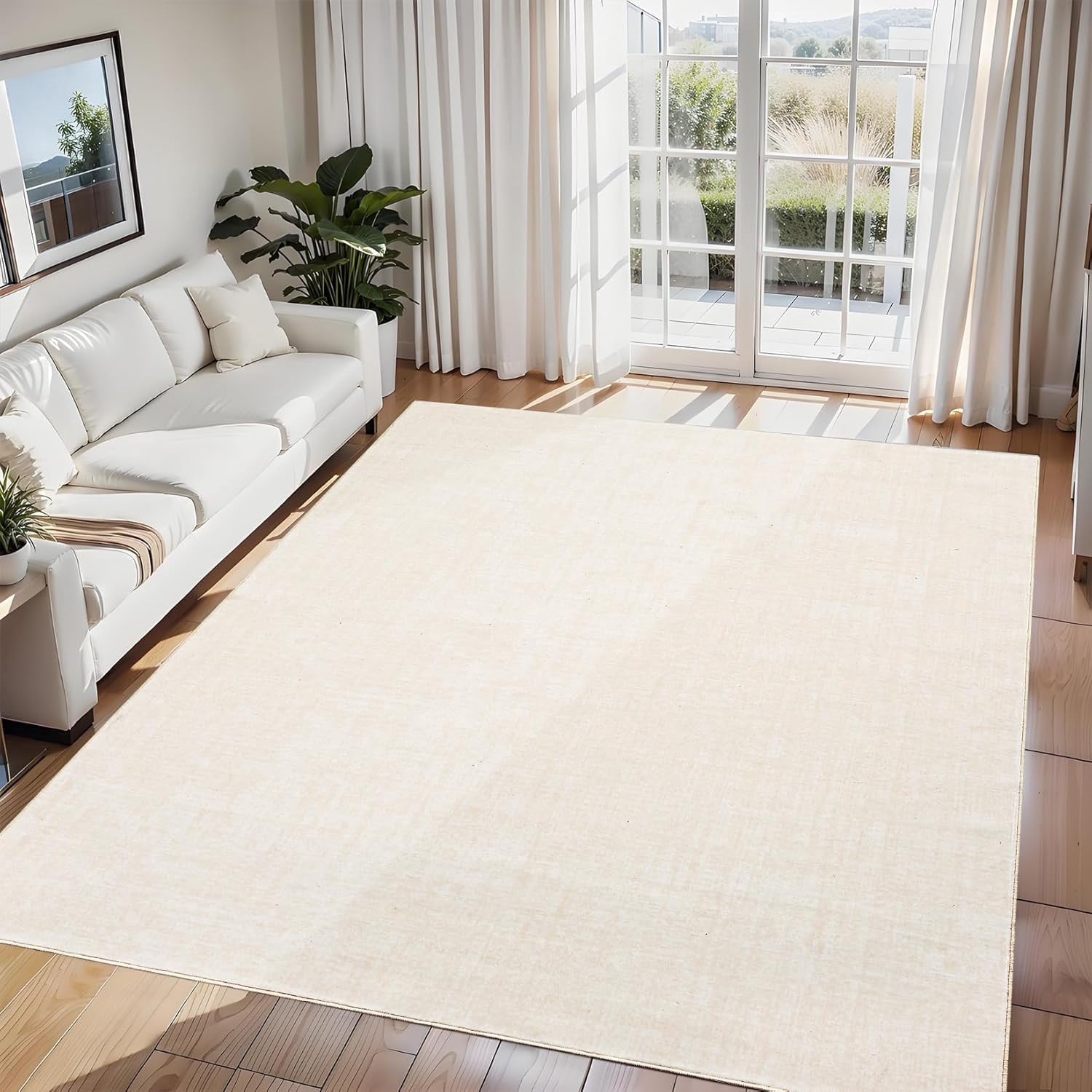 Memoryfield 9' x 12' Washable Area Rug, Stain-Resistant Low Pile Non Slip Carpet, Floor Mat for Living Room Bedroom Home Office, Beige