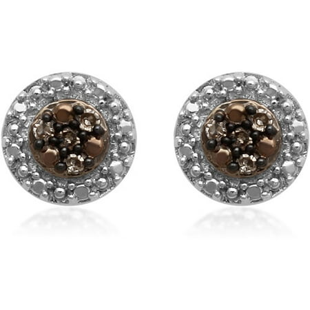 Champaign and White Diamond Accent Sterling Silver Stud Earrings