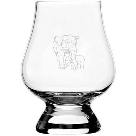 

Elephant with Baby Zoo Animal Themed Etched 2.5oz Glencairn Wee Whisky Glass