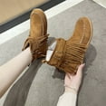 thumbnail image 6 of Bnwani Womens Boots Winter Fashion Zipper Flat Ankle Versatile Casual Tassel Boot Brown Size 9, 6 of 7
