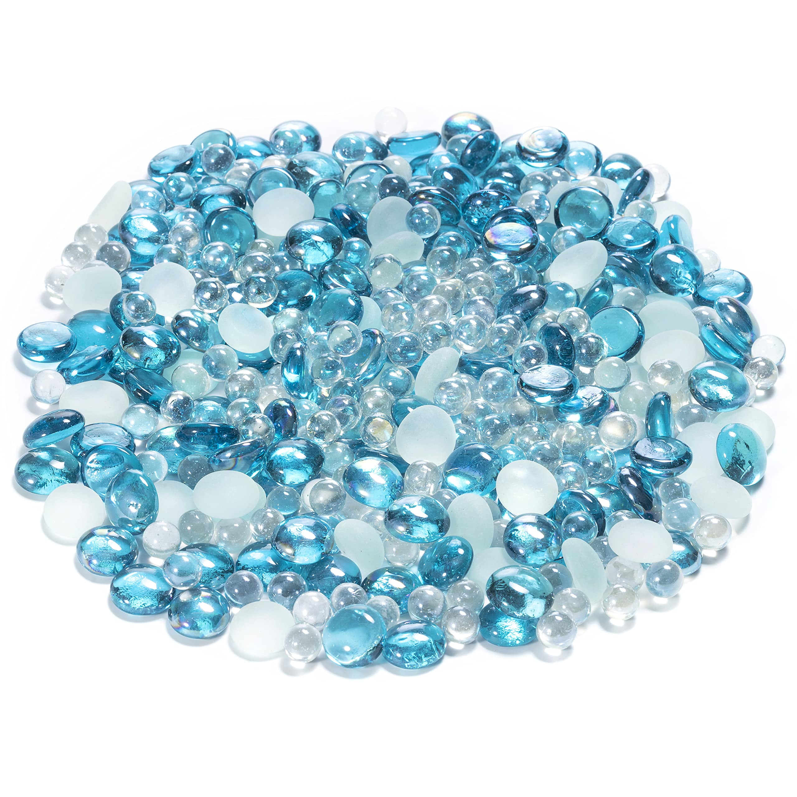 Flat Glass Marble Vase Filler 42oz Mixed Blue, White, and Clear Glass