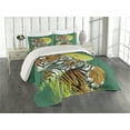 thumbnail image 2 of Ambesonne Savannah Quilted Coverlet 3 Pcs, Tiger Family in Jungle, Queen Size, Jade Green and Pale Green, 2 of 4