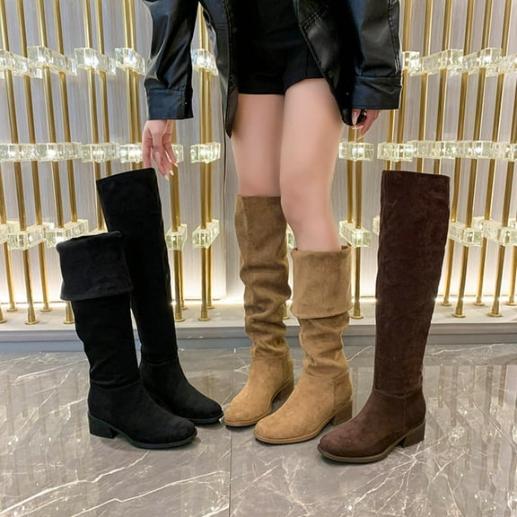 Miluxas Women's Over the Knee Boot Tight High Boots Block Heel Riding Booties Khaki 9(42)