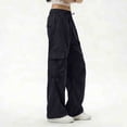 thumbnail image 5 of Danhjin Cargo Pants for Women Loose Stretchy Wide Leg Elastic Drawstring Casual Pants Streetwear Travel Hiking Pants, 5 of 6